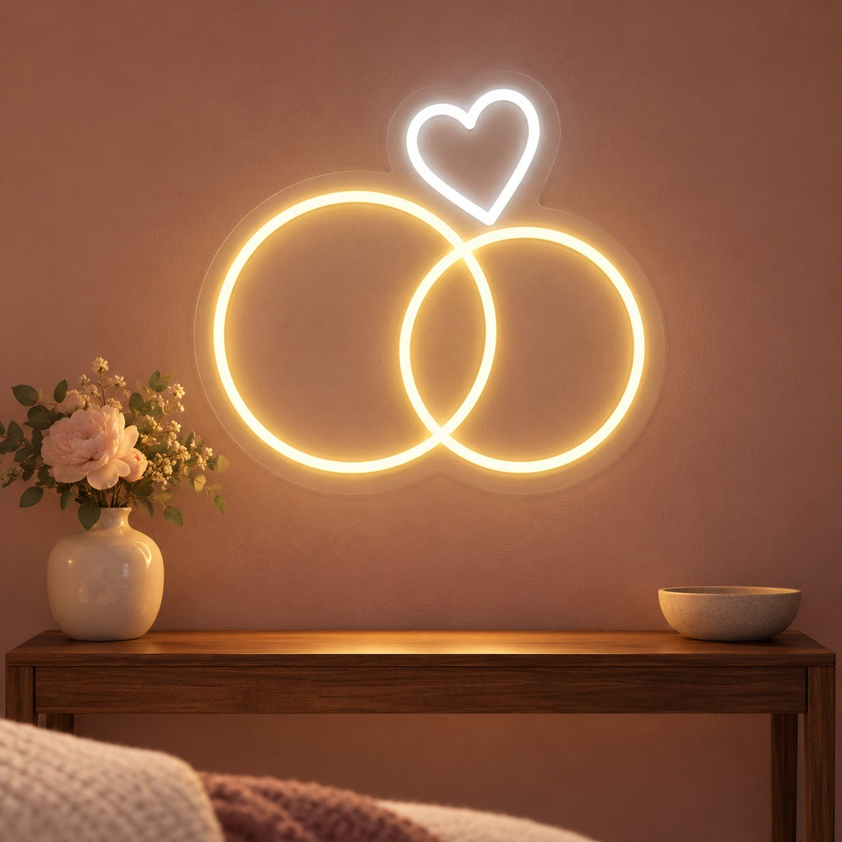 Wedding Rings Heart LED Neon Sign - advertising view