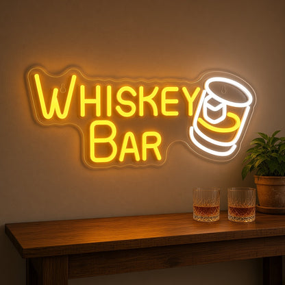 Whiskey Bar with Whiskey Glass Wall Mount for Home Bar LED Neon Sign - lifestyle view