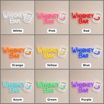 Whiskey Bar with Whiskey Glass Wall Mount for Home Bar LED Neon Sign - nine-color grid
