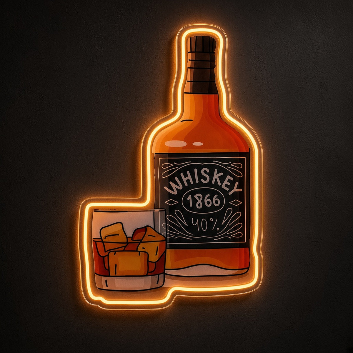 Whiskey Bottle and Glass UV Printed Bar Wall Art LED Neon Sign - product hero
