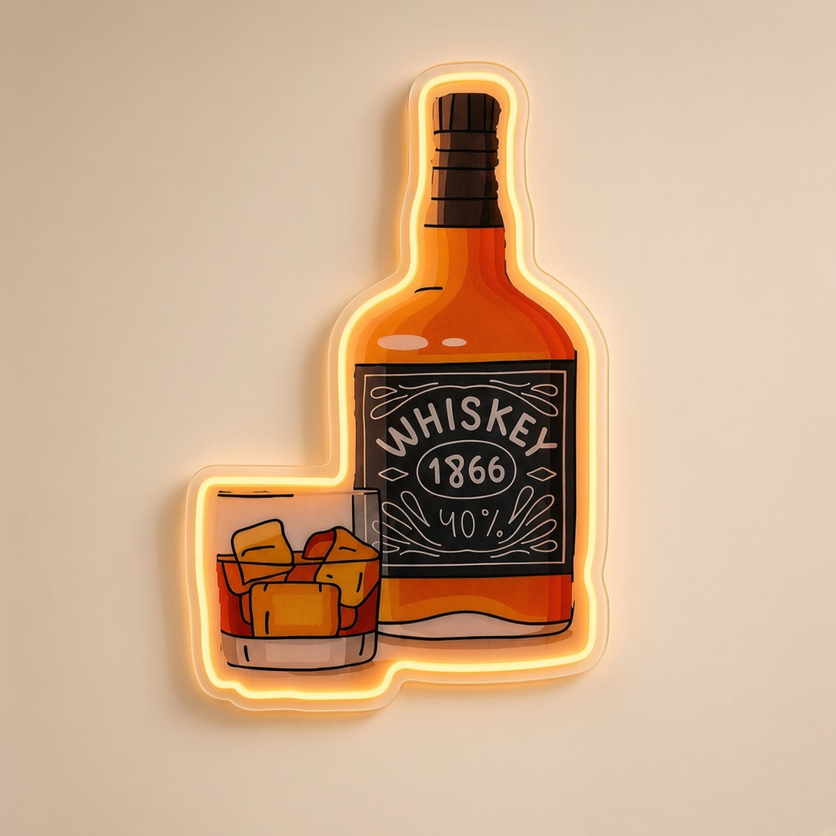 Whiskey Bottle and Glass UV Printed Bar Wall Art LED Neon Sign - natural light view