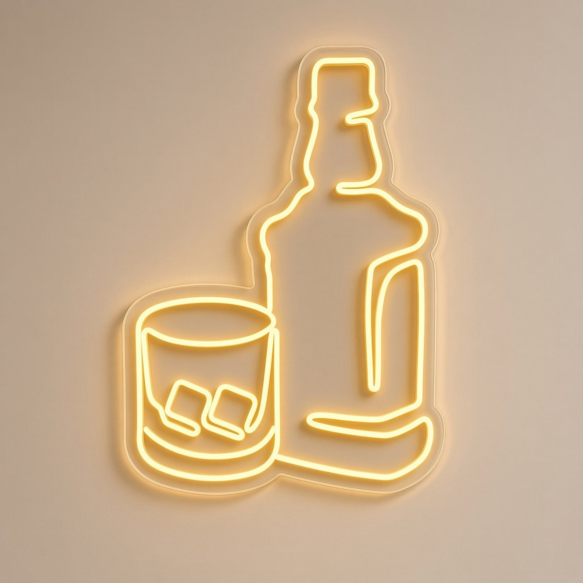 Whiskey Bottle and Glass Outline Home Bar Decor LED Neon Sign - natural light view