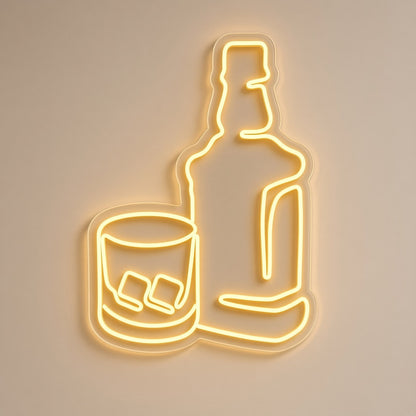 Whiskey Bottle and Glass Outline Home Bar Decor LED Neon Sign - natural light view