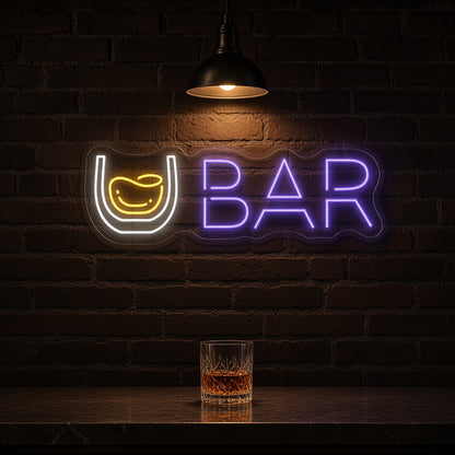 Whiskey Glass BAR Letters Rocks Glass for Home Bar LED Neon Sign - advertising view