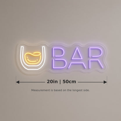 Whiskey Glass BAR Letters Rocks Glass for Home Bar LED Neon Sign - size guide
