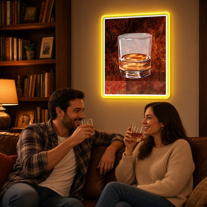 Whiskey Glass Watercolor Art LED Neon Sign - lifestyle view