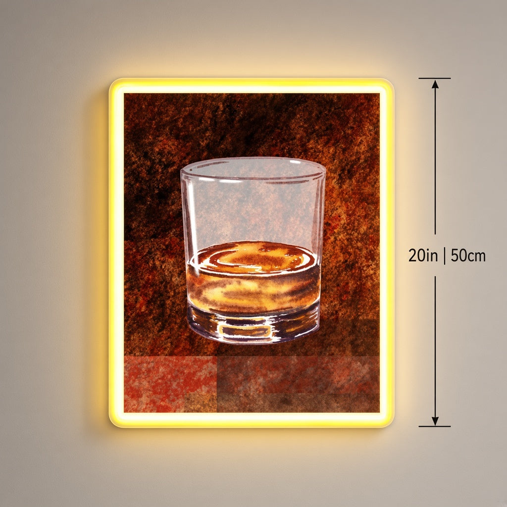 Whiskey Glass Watercolor Art LED Neon Sign - size guide