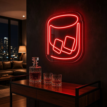 Whiskey Glass with Ice Home Bar Decor LED Neon Sign - advertising view
