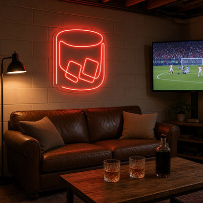 Whiskey Glass with Ice Home Bar Decor LED Neon Sign - lifestyle view