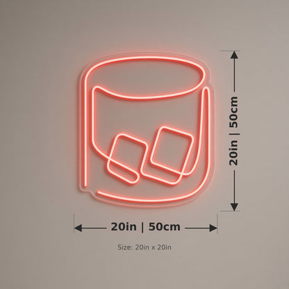 Whiskey Glass with Ice Home Bar Decor LED Neon Sign - size guide