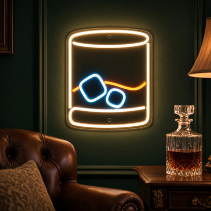 Whiskey on the Rocks Man Cave Bar Wall Decor LED Neon Sign - advertising view