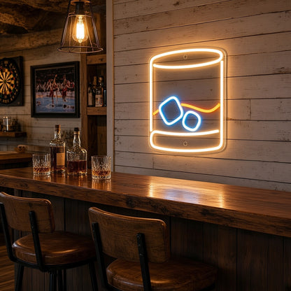 Whiskey on the Rocks Man Cave Bar Wall Decor LED Neon Sign - lifestyle view