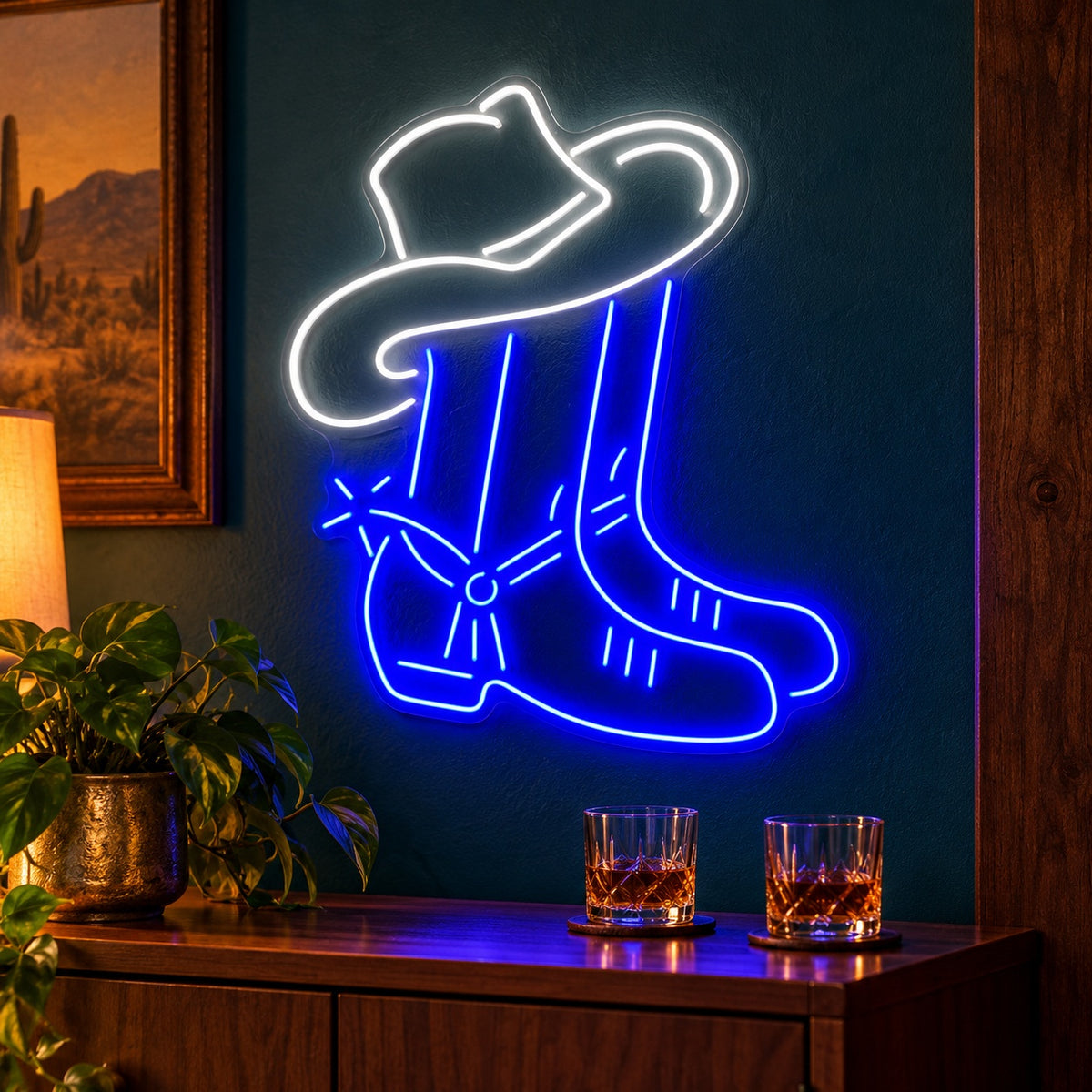 Cowboy Hat and Boots LED Neon Sign - advertising view