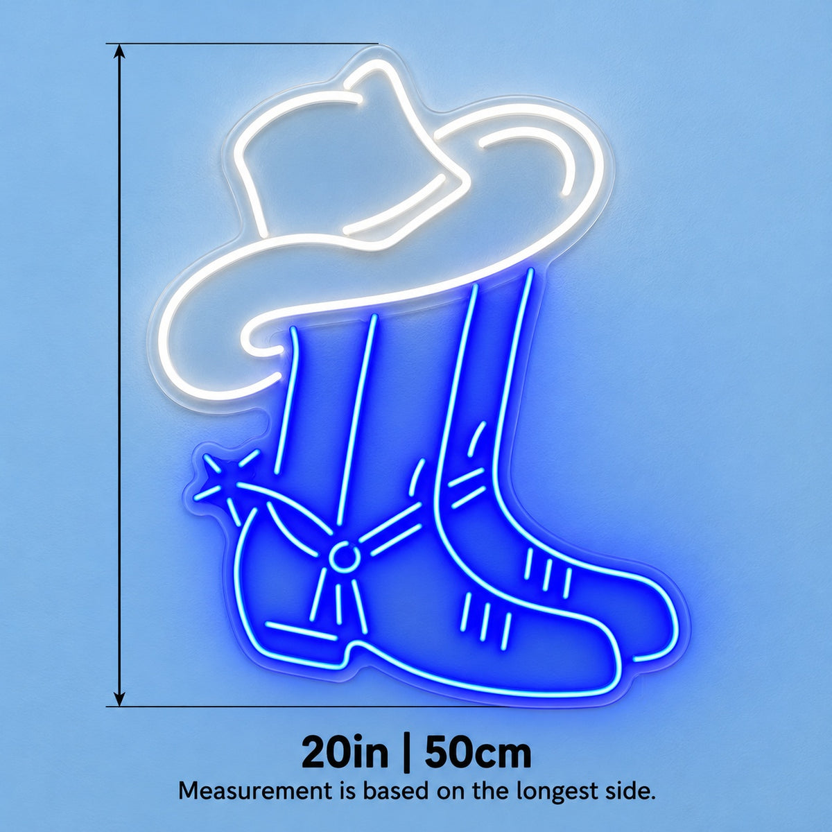 Cowboy Hat and Boots LED Neon Sign - size guide