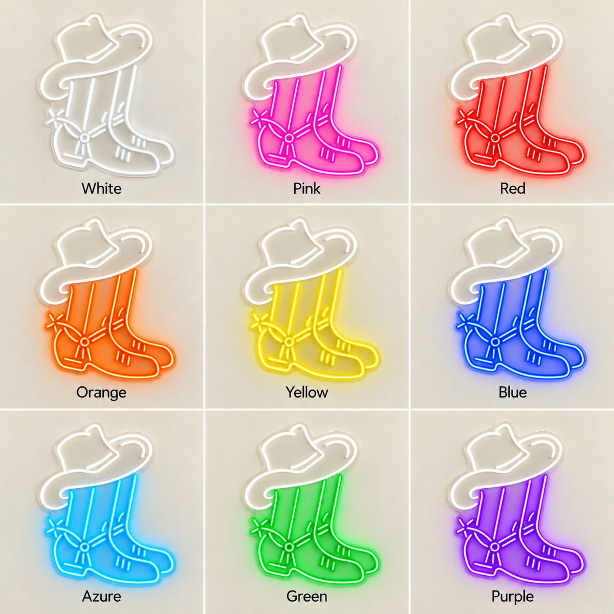 Cowboy Hat and Boots LED Neon Sign - nine-color grid