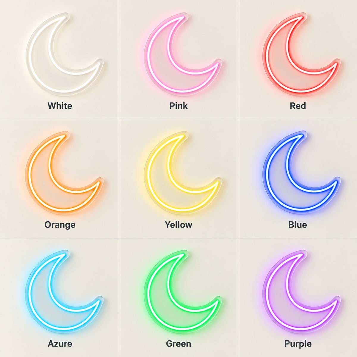 Crescent Moon LED Neon Sign - nine-color grid