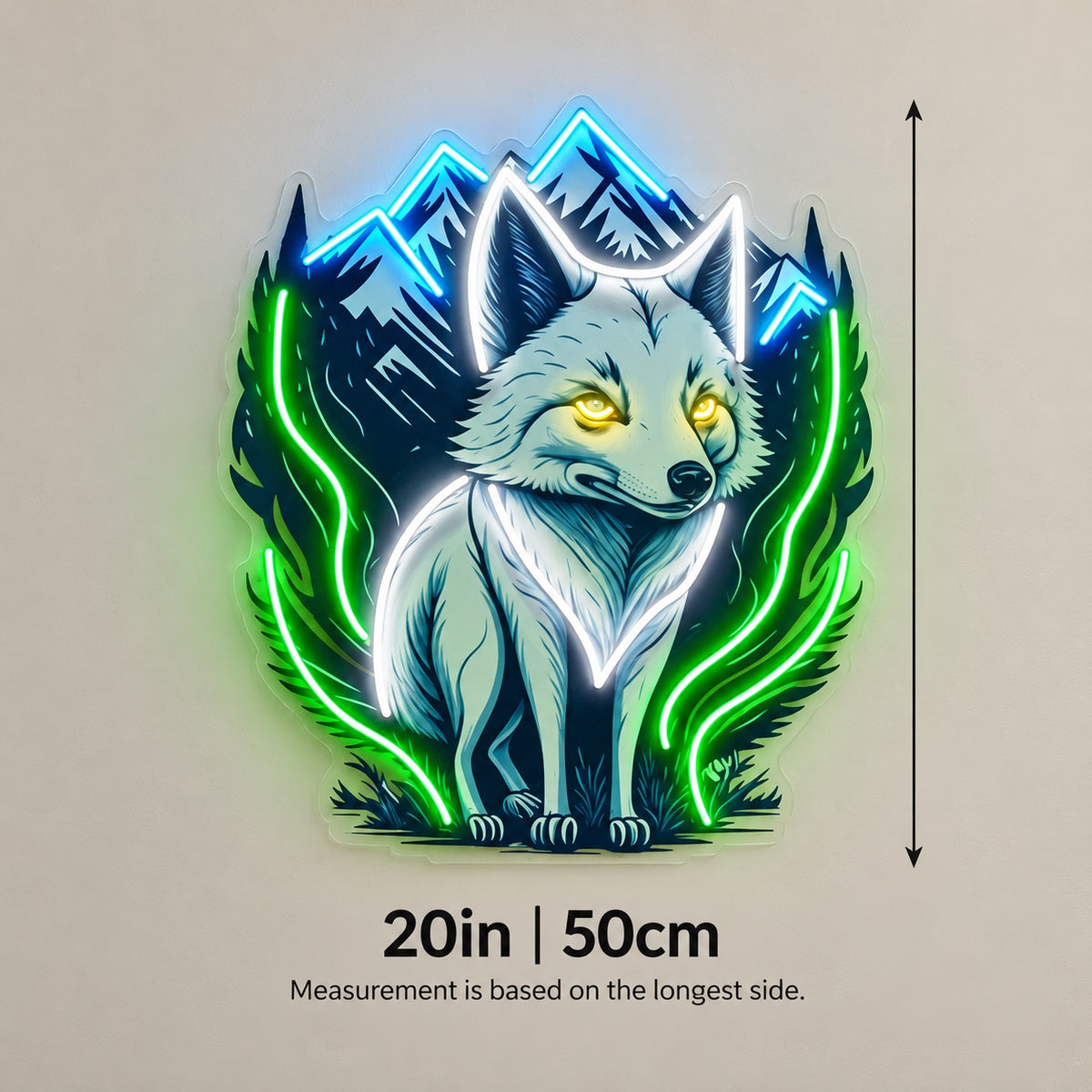 Wolf Mountains LED Neon Sign - size guide