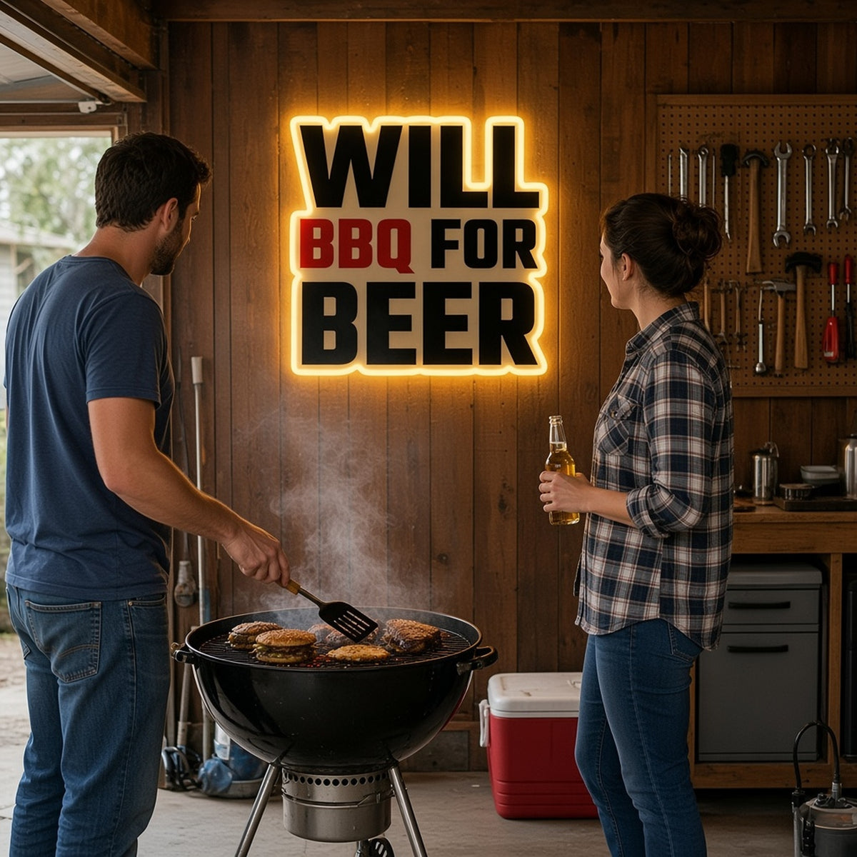 Will BBQ for Beer LED Neon Sign - lifestyle view
