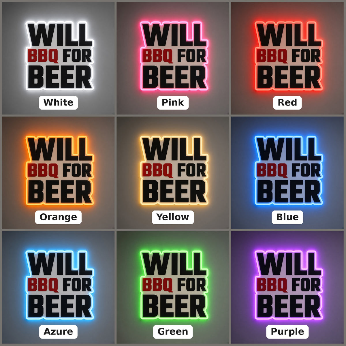 Will BBQ for Beer LED Neon Sign - nine-color grid