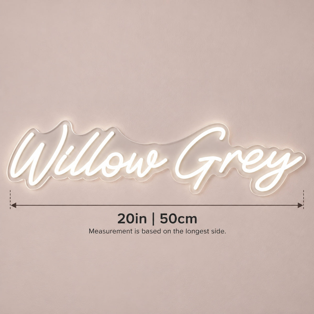 Willow LED Neon Sign - size guide