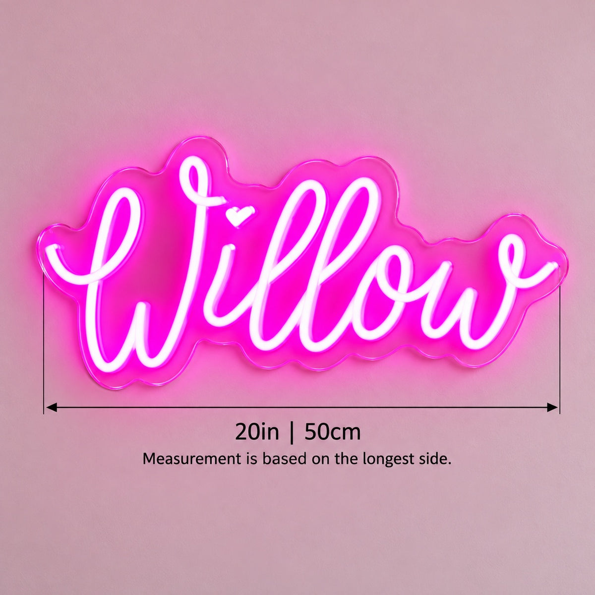 Willow LED Neon Sign - size guide
