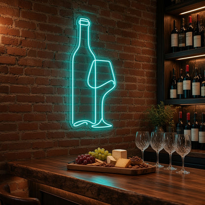 Wine Bottle and Glass LED Neon Sign - advertising view