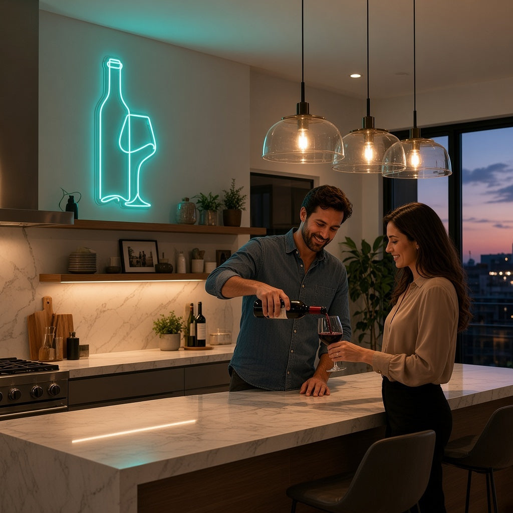 Wine Bottle and Glass LED Neon Sign - lifestyle view