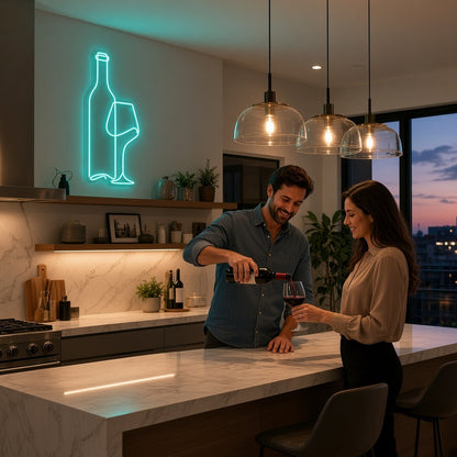 Wine Bottle and Glass LED Neon Sign - lifestyle view