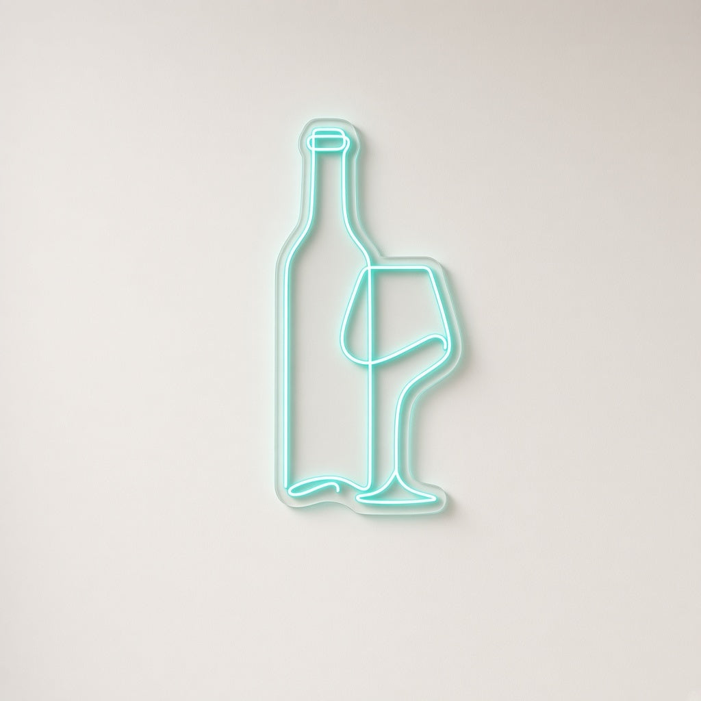 Wine Bottle and Glass LED Neon Sign - natural light view