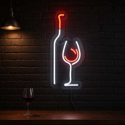 Wine Bottle and Glass Line Art Wine Swirl for Wine Bar LED Neon Sign - advertising view