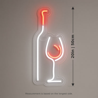 Wine Bottle and Glass Line Art Wine Swirl for Wine Bar LED Neon Sign - size guide