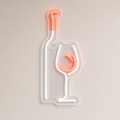 Wine Bottle and Glass Line Art Wine Swirl for Wine Bar LED Neon Sign - natural light view