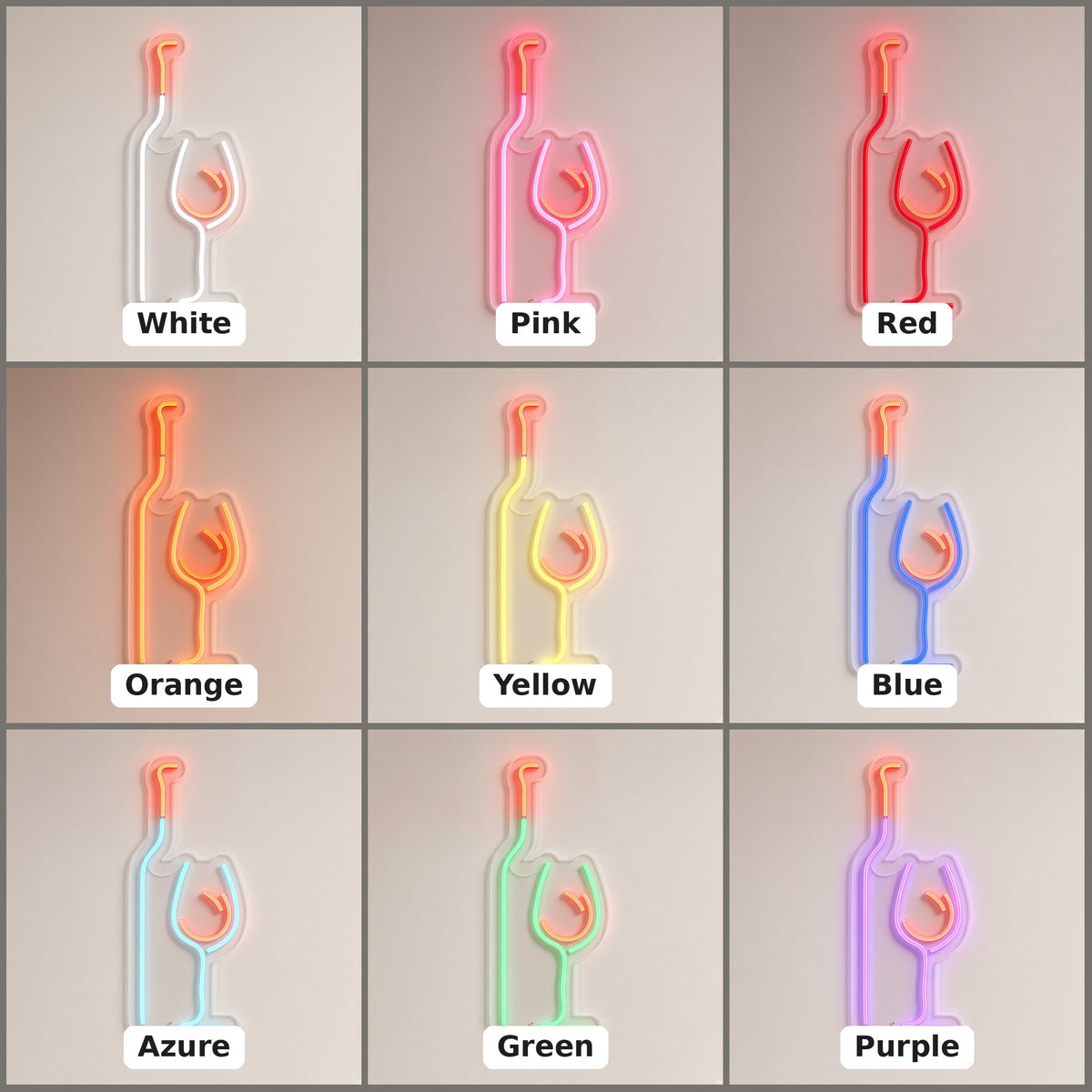 Wine Bottle and Glass Line Art Wine Swirl for Wine Bar LED Neon Sign - nine-color grid