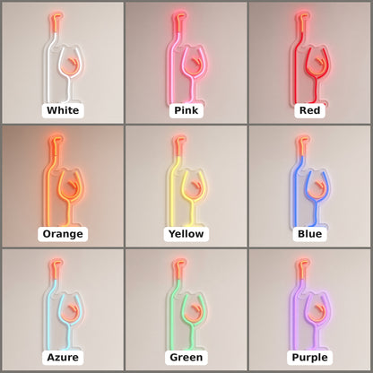 Wine Bottle and Glass Line Art Wine Swirl for Wine Bar LED Neon Sign - nine-color grid