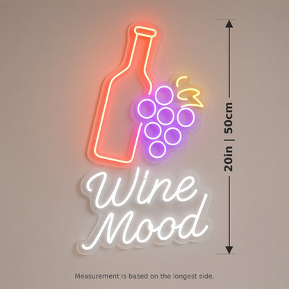 Wine Mood Bottle Grapes for Wine Bar LED Neon Sign - size guide