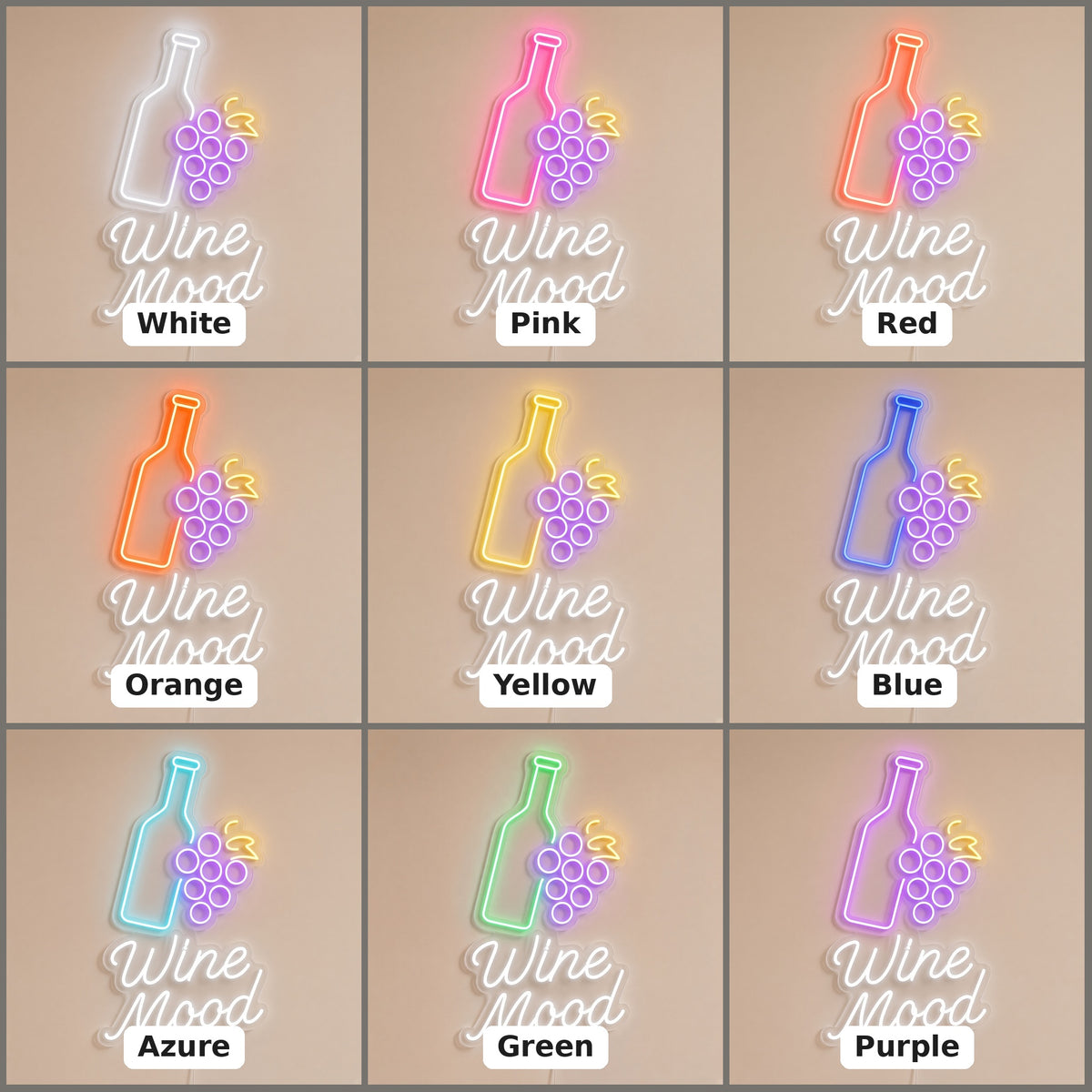 Wine Mood Bottle Grapes for Wine Bar LED Neon Sign - nine-color grid