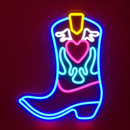 Winged Heart Cowboy Boot LED Neon Sign - product hero