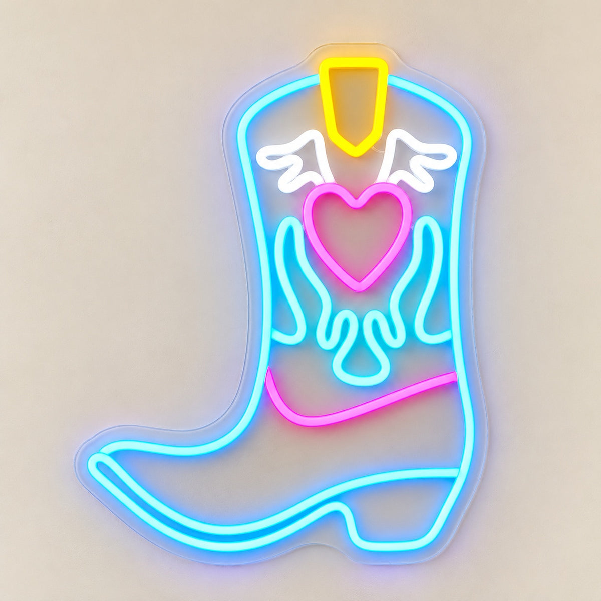 Winged Heart Cowboy Boot LED Neon Sign - natural light view