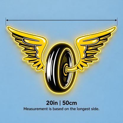 Winged Wheel LED Neon Sign - size guide