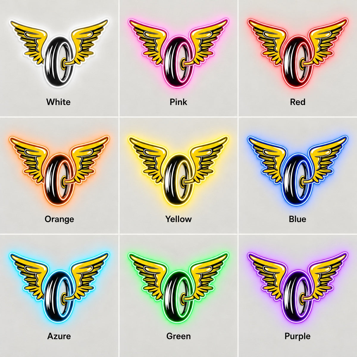 Winged Wheel LED Neon Sign - nine-color grid