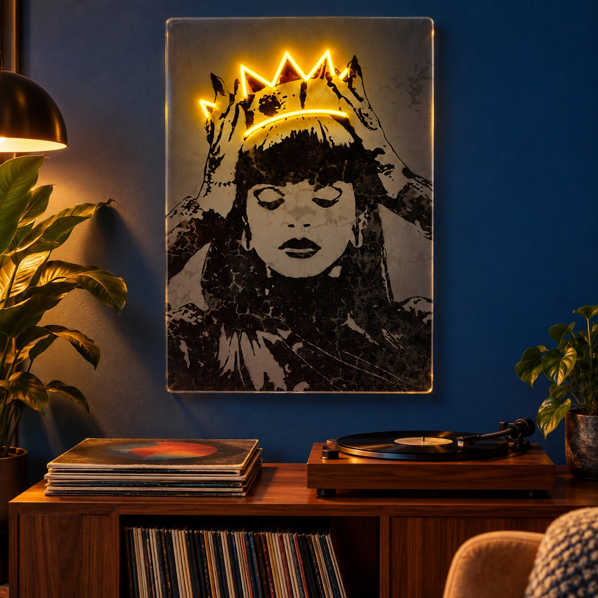 Woman Holding Crown LED Neon Sign - advertising view