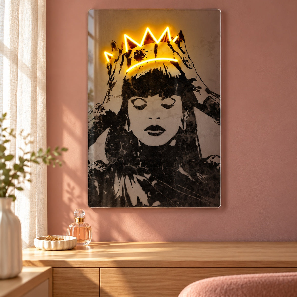 Woman Holding Crown LED Neon Sign - lifestyle view