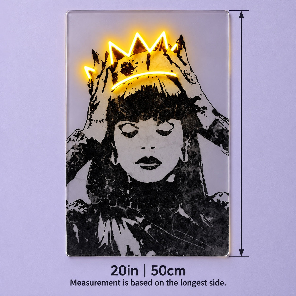 Woman Holding Crown LED Neon Sign - size guide