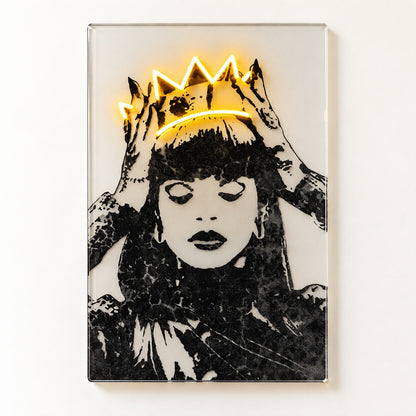 Woman Holding Crown LED Neon Sign - natural light view