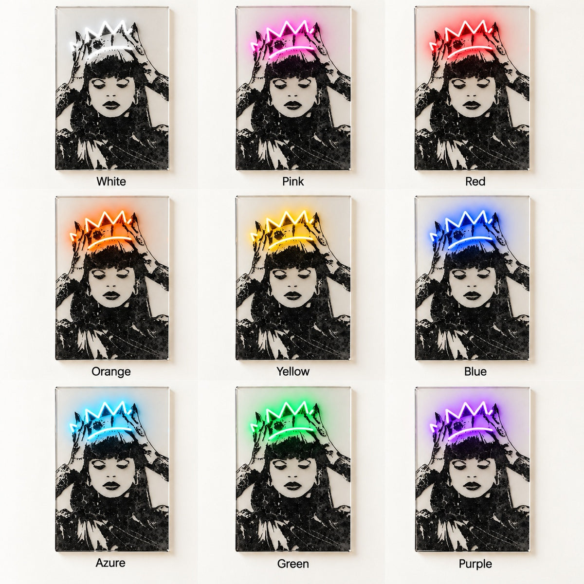 Woman Holding Crown LED Neon Sign - nine-color grid