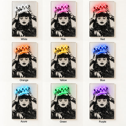 Woman Holding Crown LED Neon Sign - nine-color grid