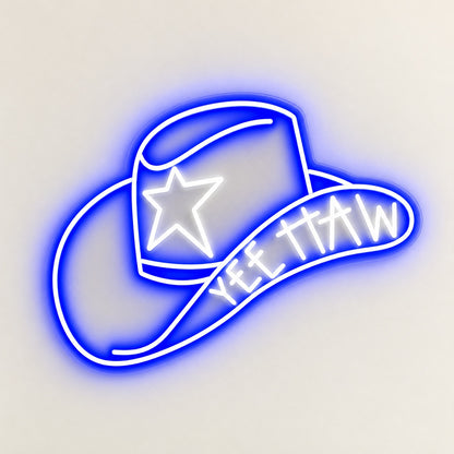 YEE HAW Star Hat LED Neon Sign - natural light view