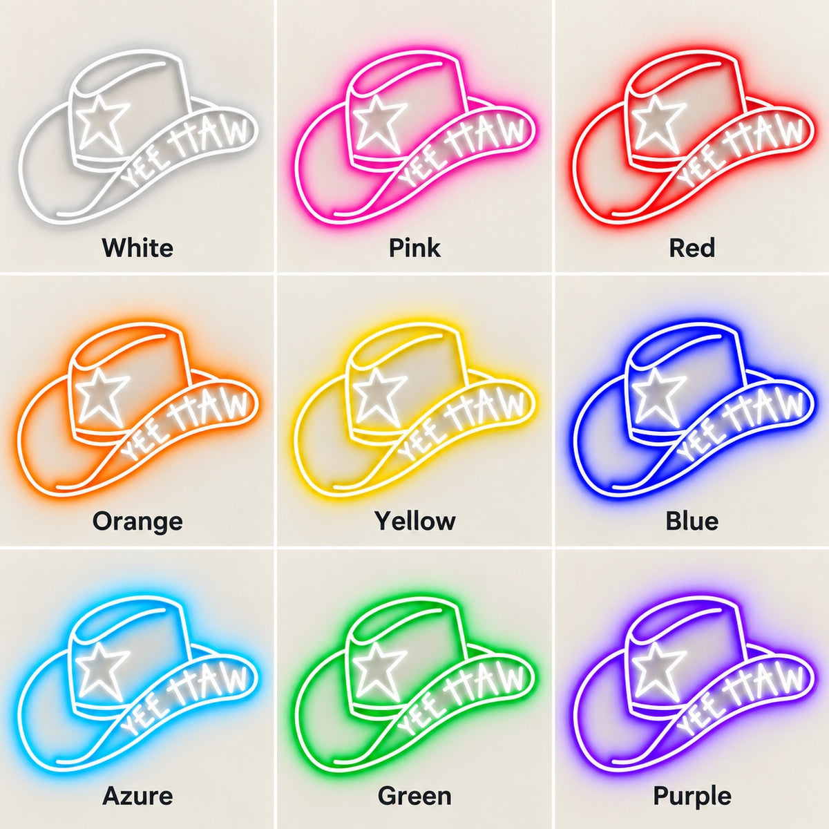 YEE HAW Star Hat LED Neon Sign - nine-color grid