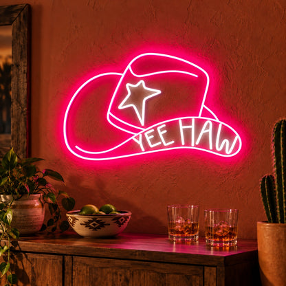 YEE HAW Star Cowboy Hat LED Neon Sign - advertising view
