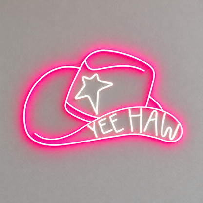 YEE HAW Star Cowboy Hat LED Neon Sign - natural light view